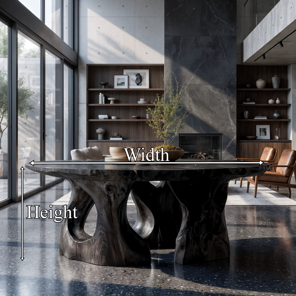 Contemporary Round Dining Table with Abstract Cutout Design, solid wood, built to order, dimensions