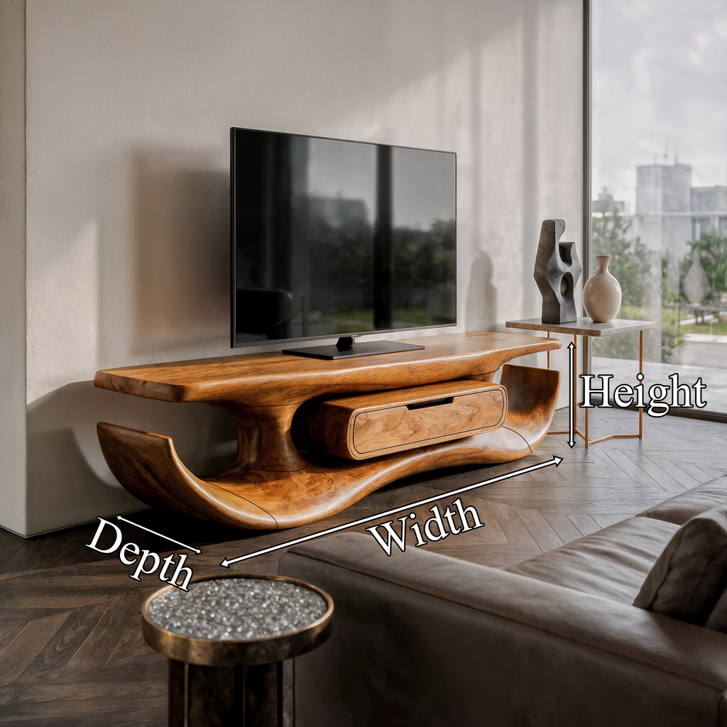 Organic Sculptural TV Cabinet, solid wood, built to order, dimensions