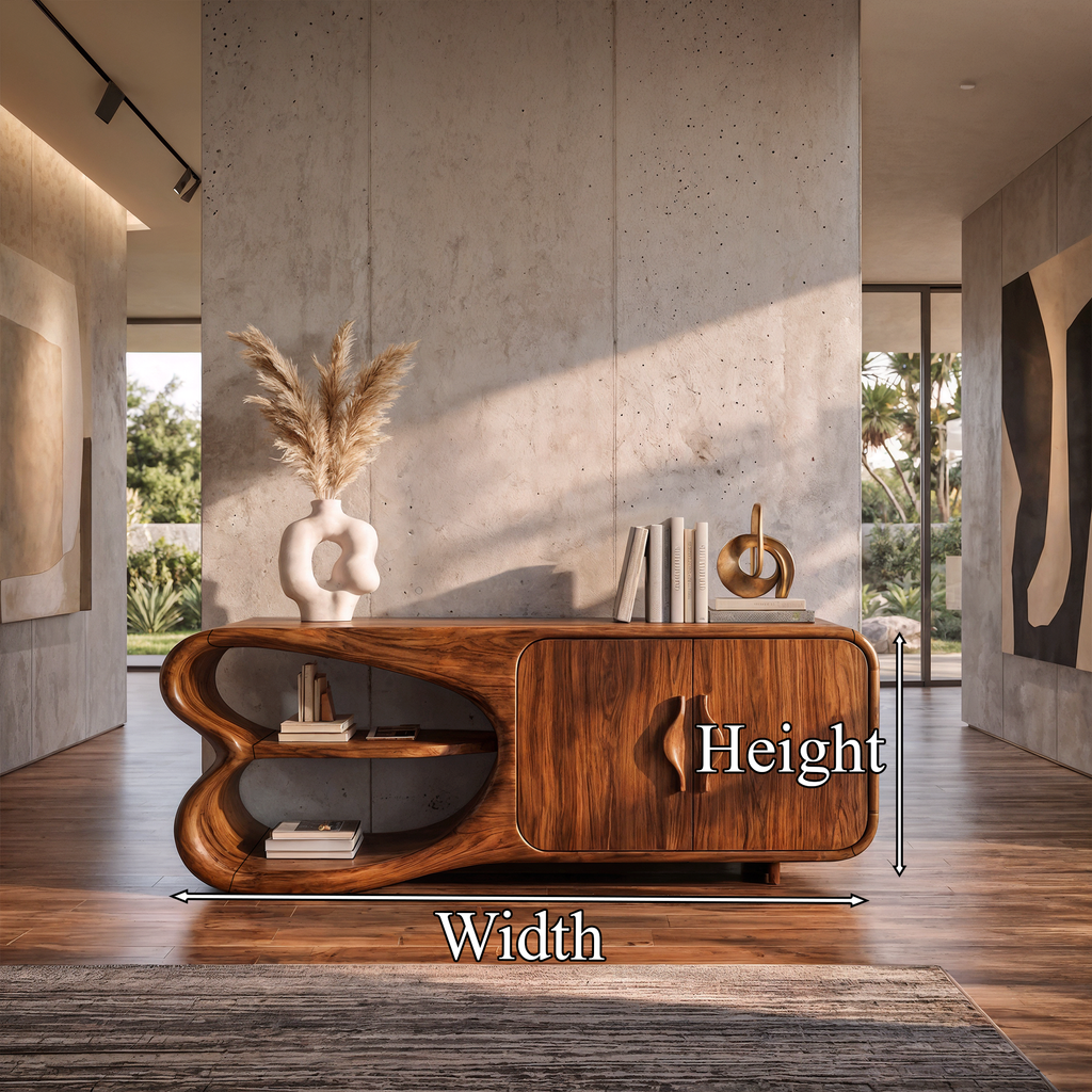 Minimalist Sideboard with Side Compartments, solid wood, built to order, dimensions