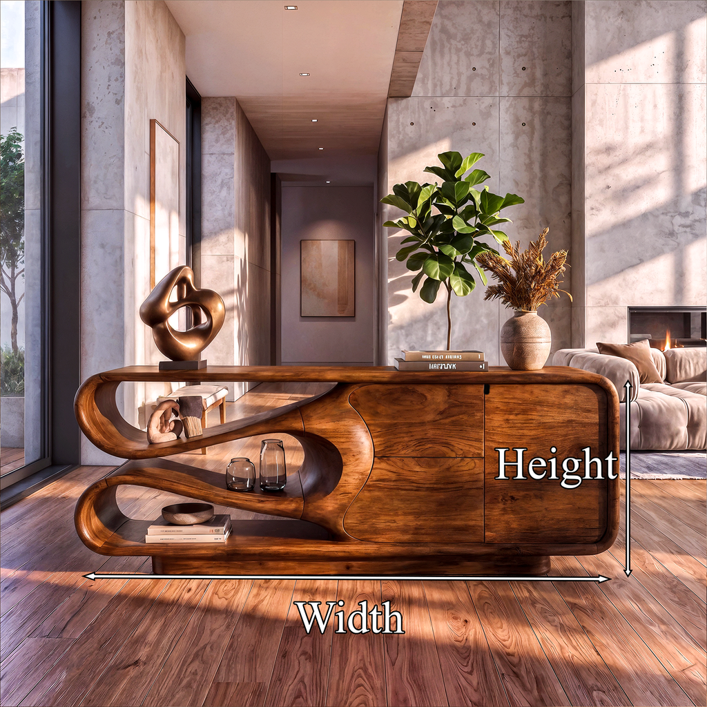 Organic Sideboard with Integrated Drawers and Flowing Silhouette, solid wood, built to order, dimensions