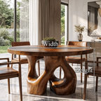 Organic Round Dining Table with Interwoven Branch Design, solid wood, built to order, dimensions