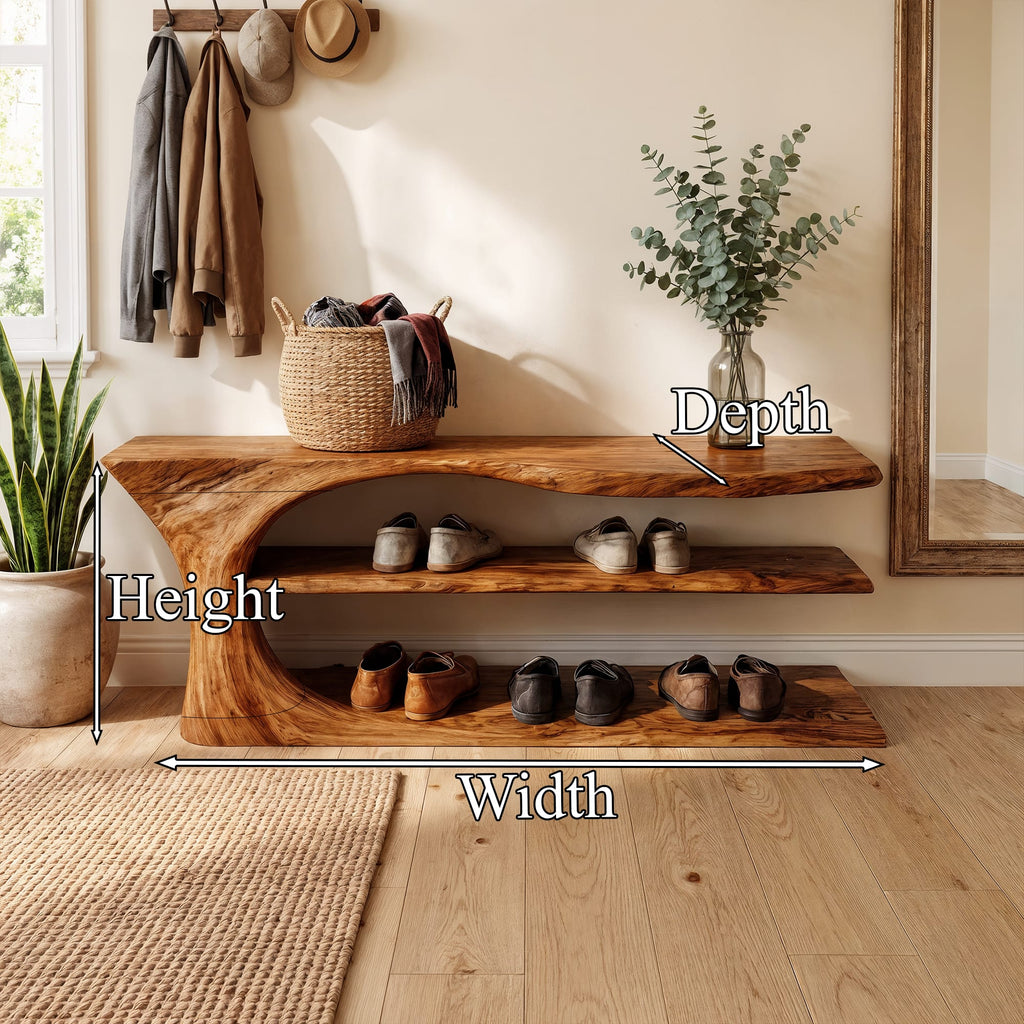 Mid Century Handcrafted Shoe Storage Bench Home, solid wood, built to order