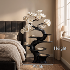 Organic Modern Sculptural Floor Display Shelf, solid wood, built to order, dimensions