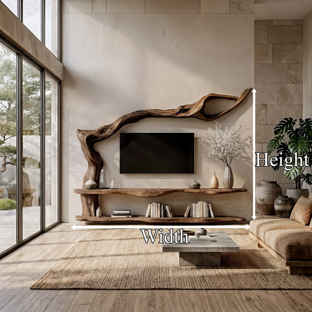 Contemporary TV Cabinet with Sculptural Tree Inspired Base, solid wood, built to order