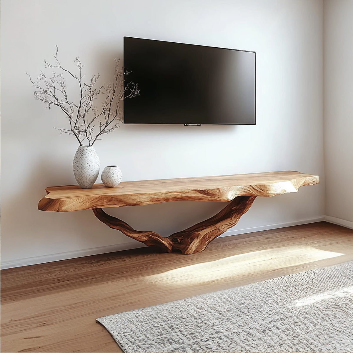 Live Edge Solid TV Console Floating Media Shelf, solid wood, built to order