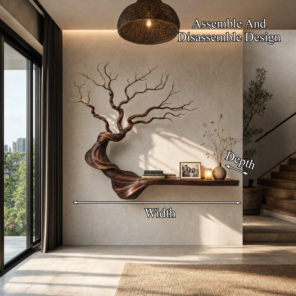 Organic Tree Bookcase with Flowing Branch Shelves, solid wood, built to order, view 2