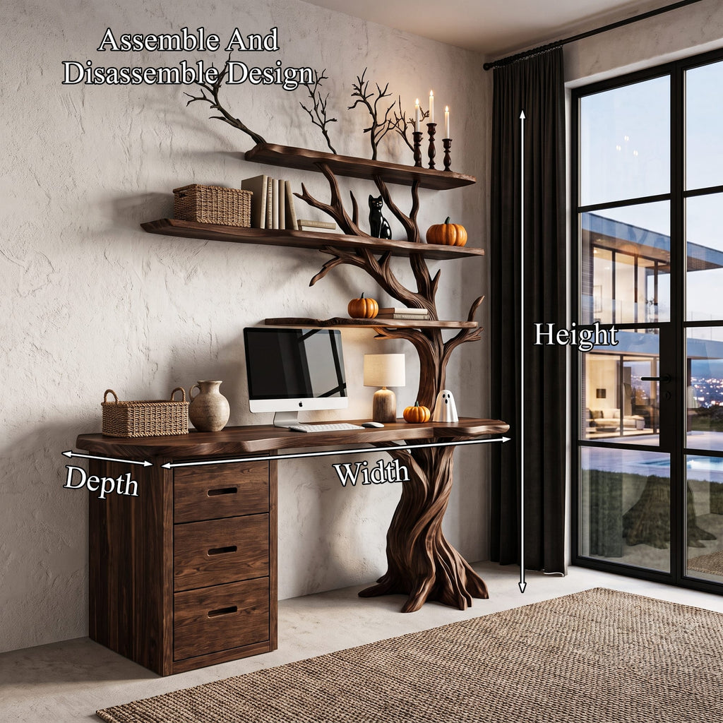 Contemporary Writing Desk with Tree Silhouette, solid wood, built to order