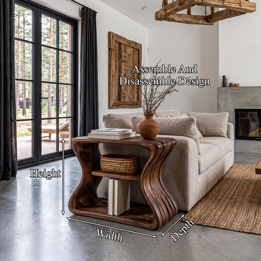 Contemporary Beside Table with Flowing Curved Frame, solid wood, built to order, view 8
