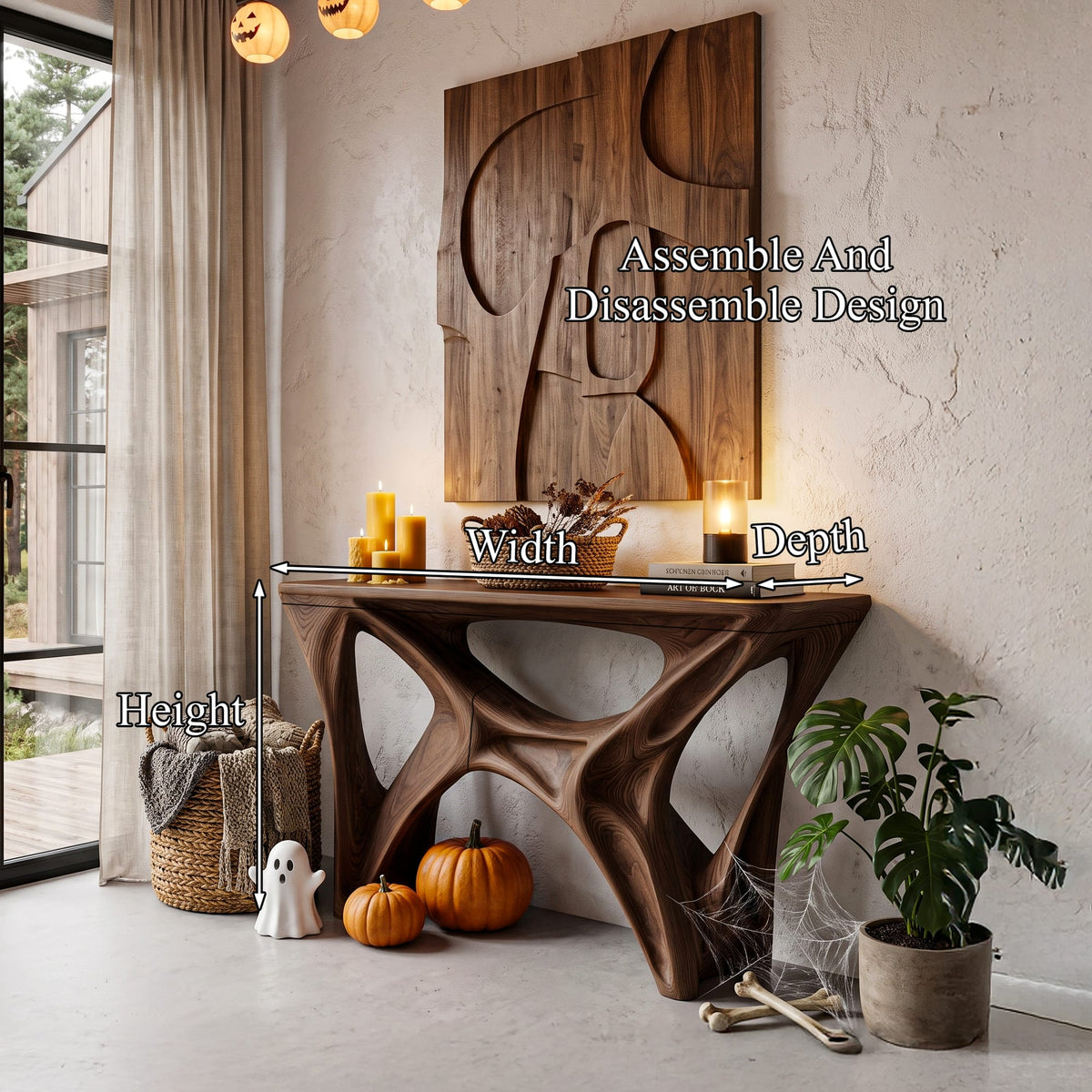 Console Table with Spider Web Inspired Base, solid wood, built to order