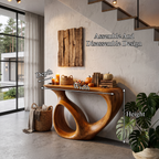 Organic Sofa Table with Carved Inspired Frame for Foyer, solid wood, built to order, view 8