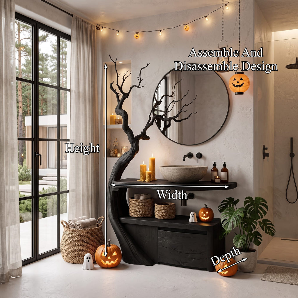 Bathroom Vanity with Tree Branch Design, solid wood, built to order