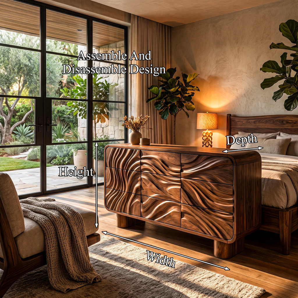 Contemporary Bedroom Dresser Drawers with Sculpted Wave Pattern and Curved Corners, solid wood, built to order, view 8