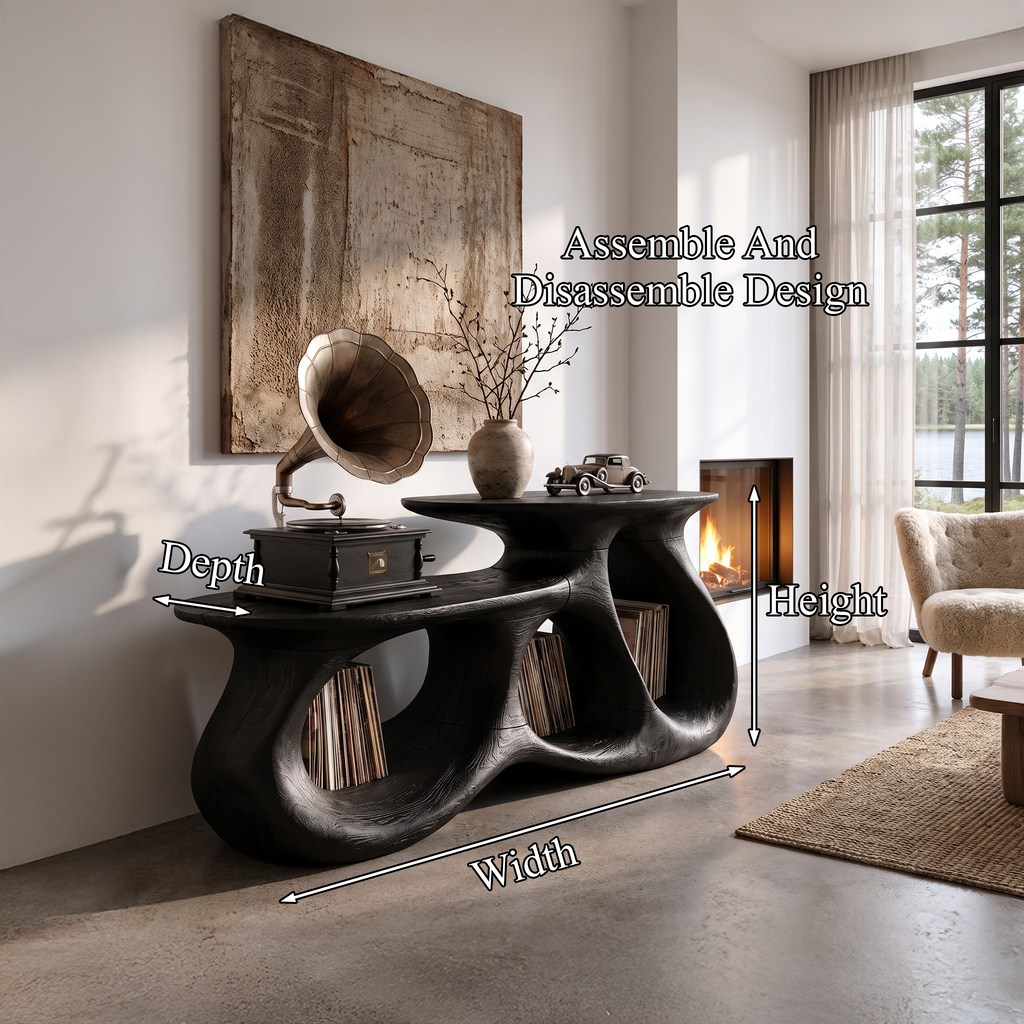 Contemporary Vinyl Record Cabinet with Interlocking Curved Forms, solid wood, built to order, view 8