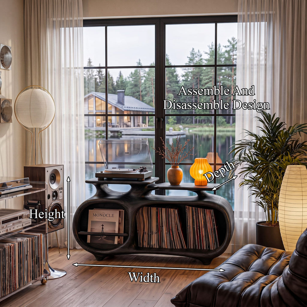 Minimalist Vinyl Console with Soft Continuous Curves, solid wood, built to order