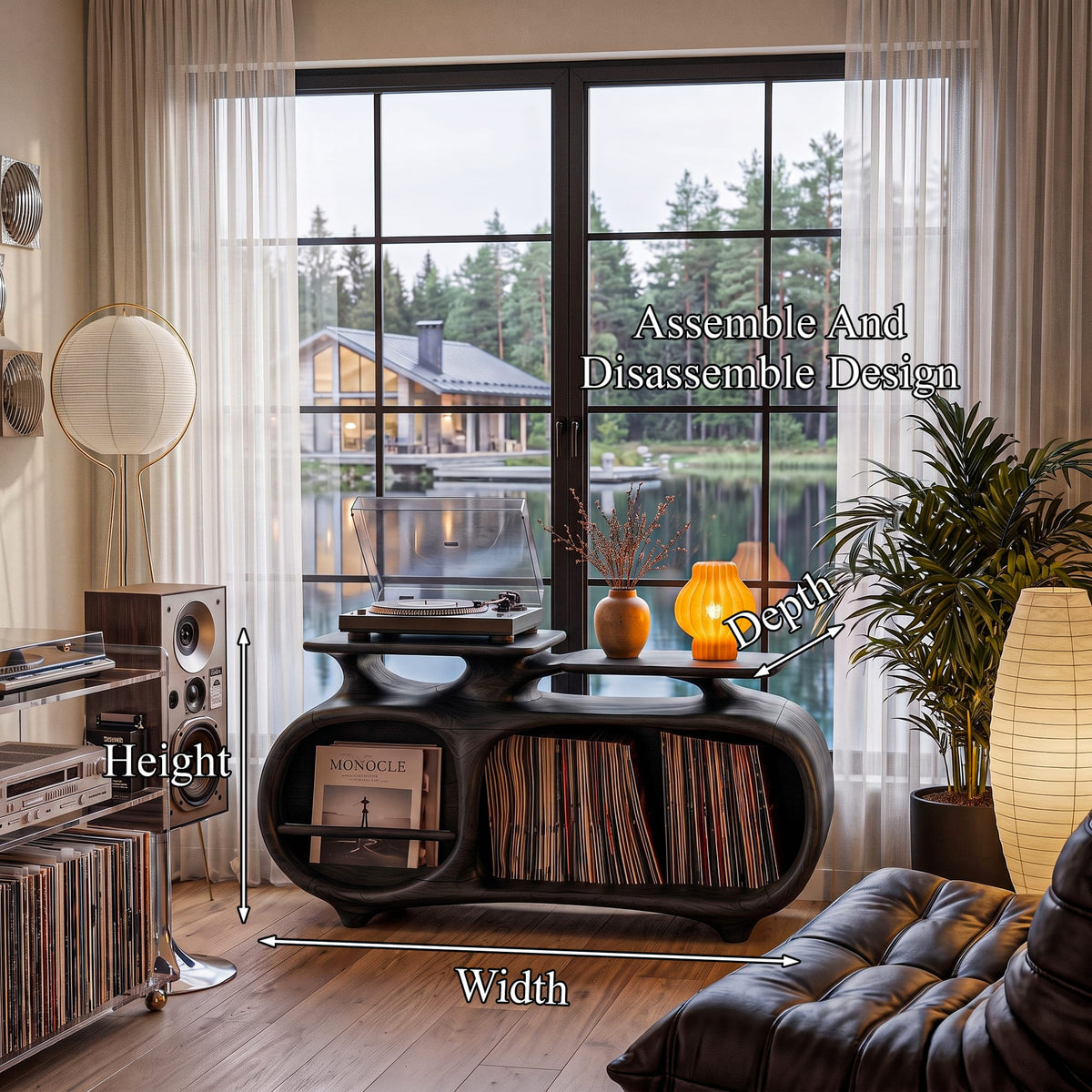 Minimalist Vinyl Console with Soft Continuous Curves, solid wood, built to order