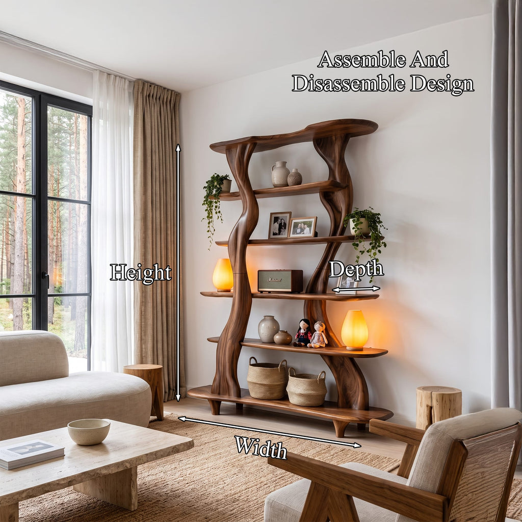 Mid Century Sculptural Bookshelf with Branch Inspired Frame, solid wood, built to order