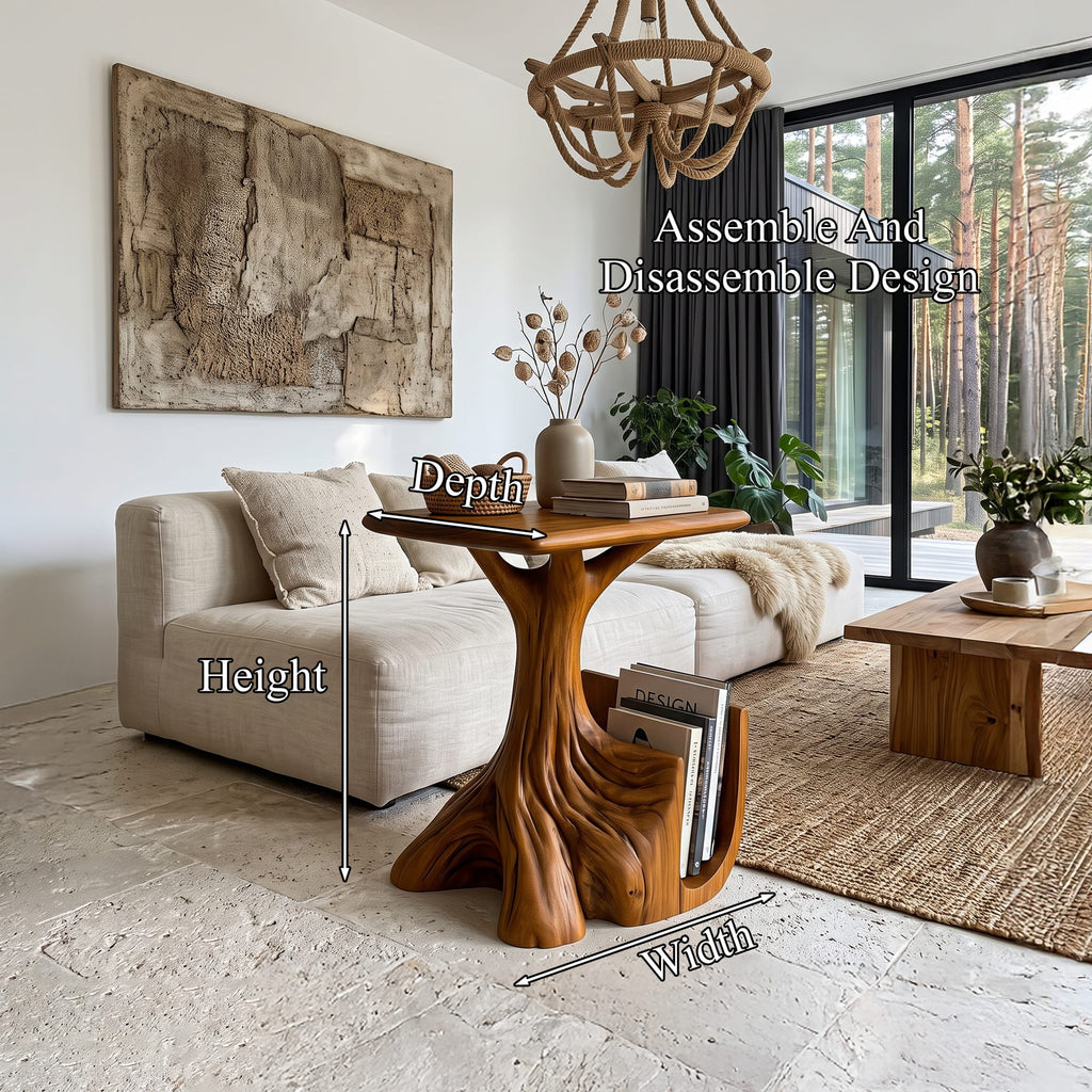 Contemporary Sculptural Side Table with Tree Inspired Base, solid wood, built to order