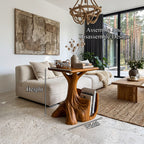 Contemporary Sculptural Side Table with Tree Inspired Base, solid wood, built to order