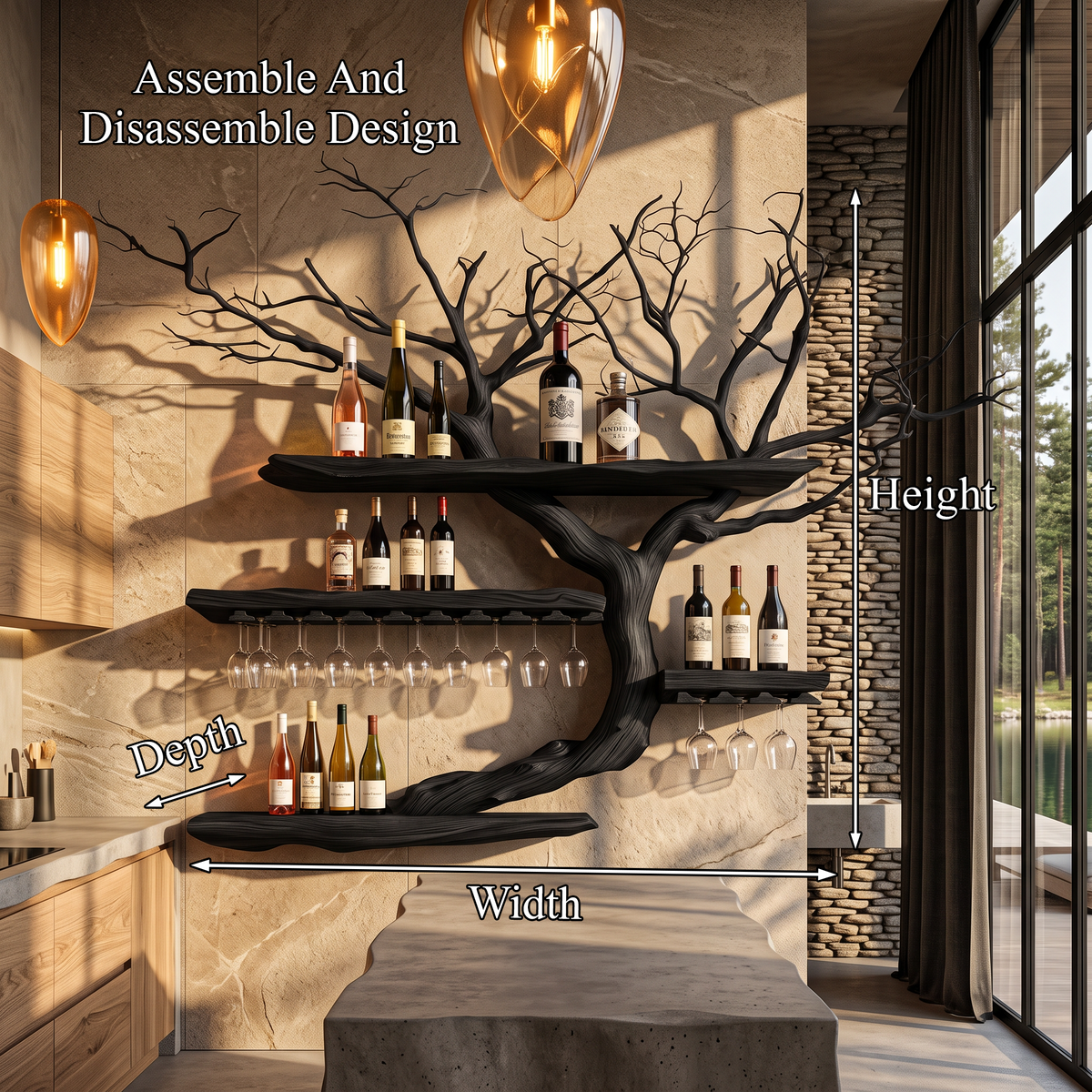 Organic Wine Storage Rack with Flowing Tree Limb Design, solid wood, built to order, view 2
