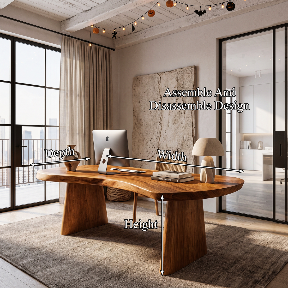 Modern Desk with Edge Top and Sculptural Legs, solid wood, built to order, view 2