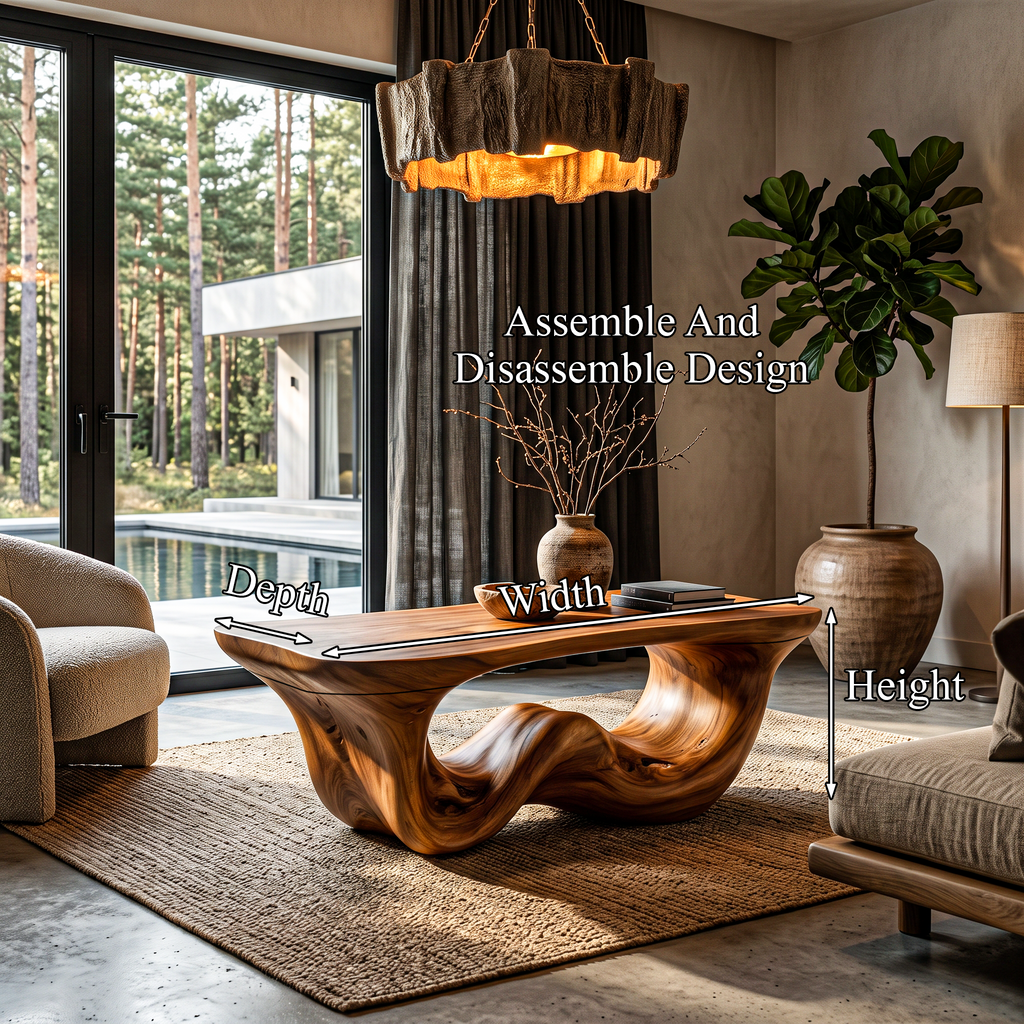 Organic Modern Coffee Table with Seamless Curved Base, solid wood, built to order, view 2