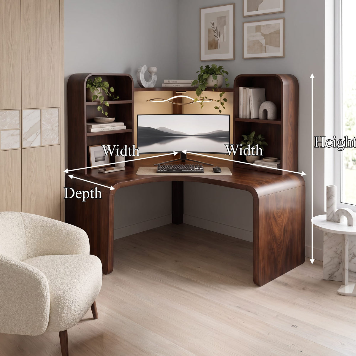 Contemporary Computer Desk with Corner Bookcase, solid wood, built to order