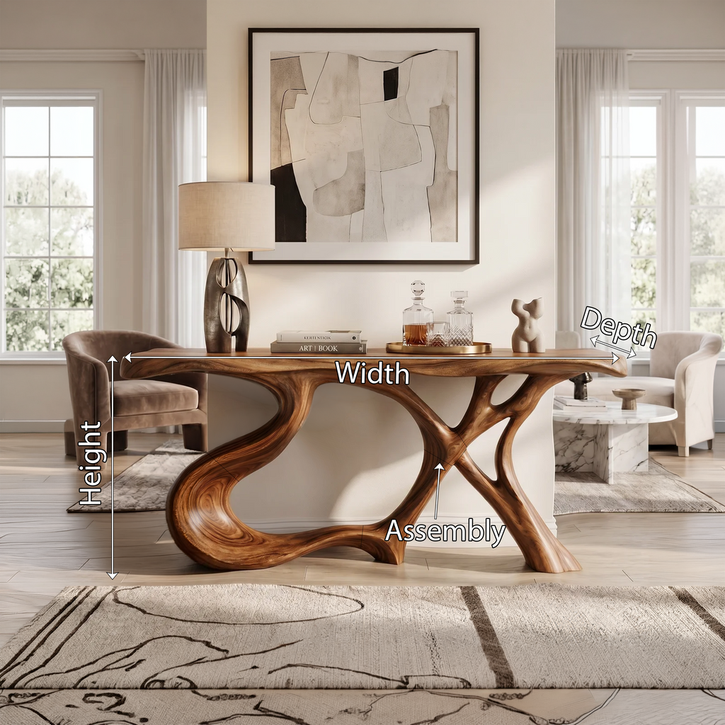 Organic Root Base Console Table Living Room, solid wood, built to order, view 8