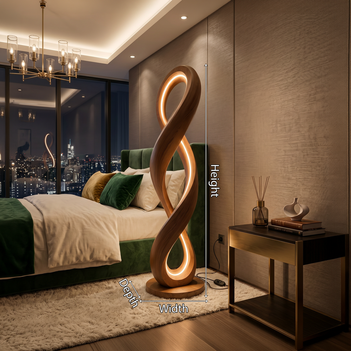 Contemporary Infinity Lamp with Table, solid wood, built to order, view 8