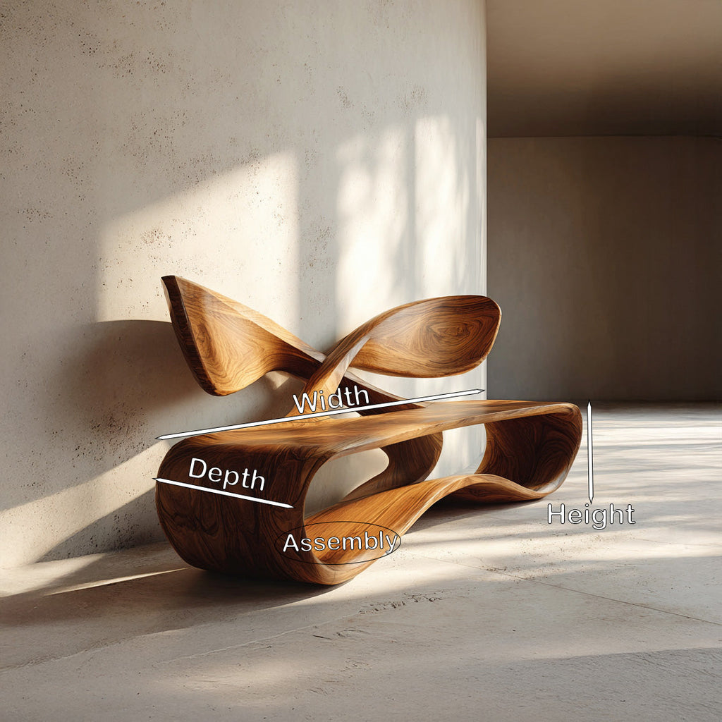 Contemporary Curved Bench with Cross Backrest, solid wood, built to order