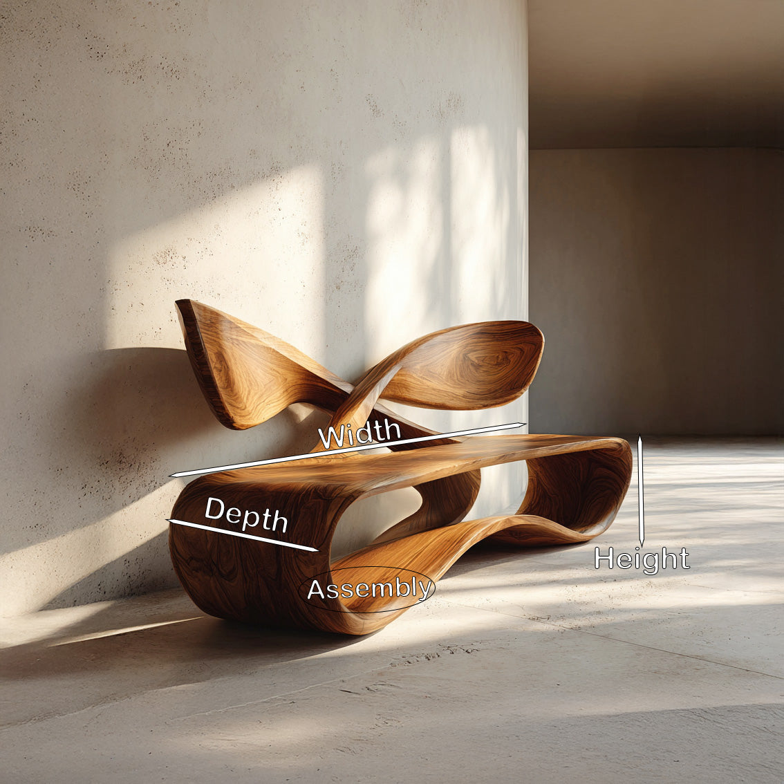 Contemporary Curved Bench with Cross Backrest, solid wood, built to order