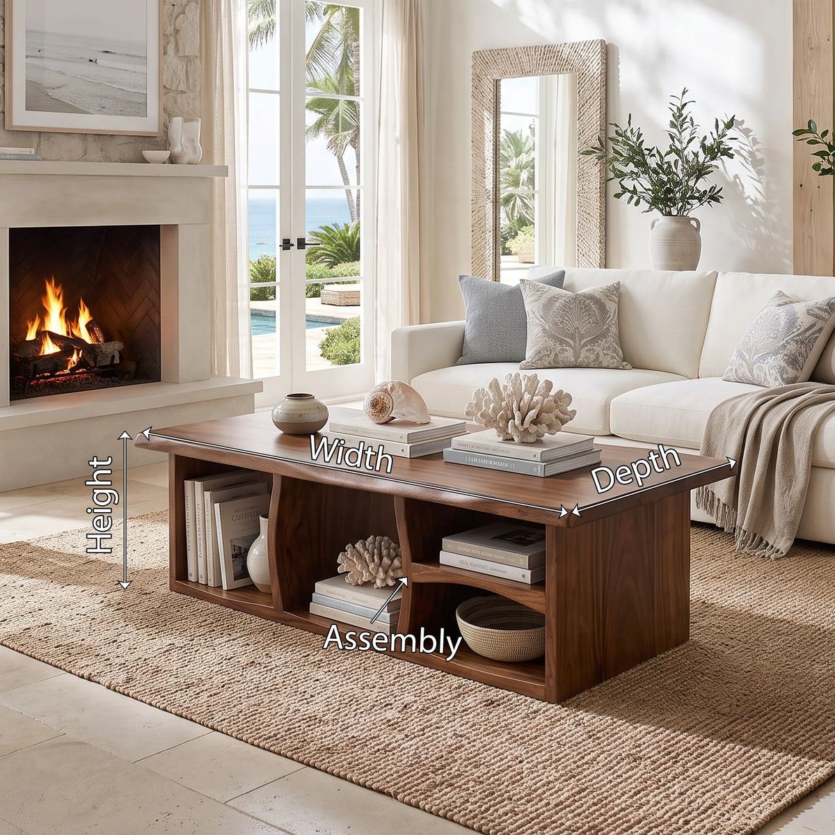 Organic Modern Storage Coffee Table Beach House, solid wood, built to order, view 2