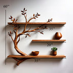 Custom Floating Bookshelf Driftwood Tree Branch Wall Mount, solid wood, built to order