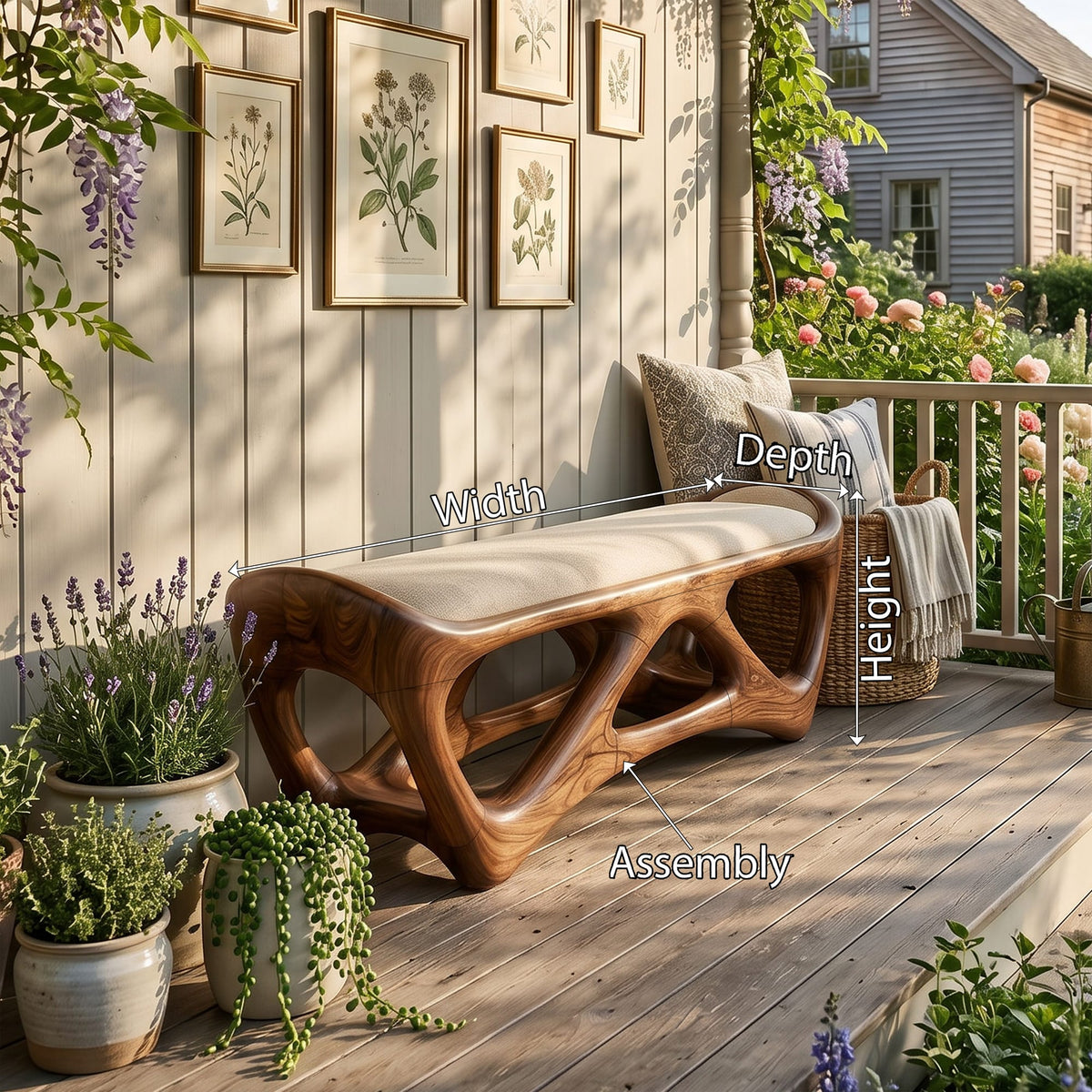 Designer Wooden Bench Creative Studio, solid wood, built to order