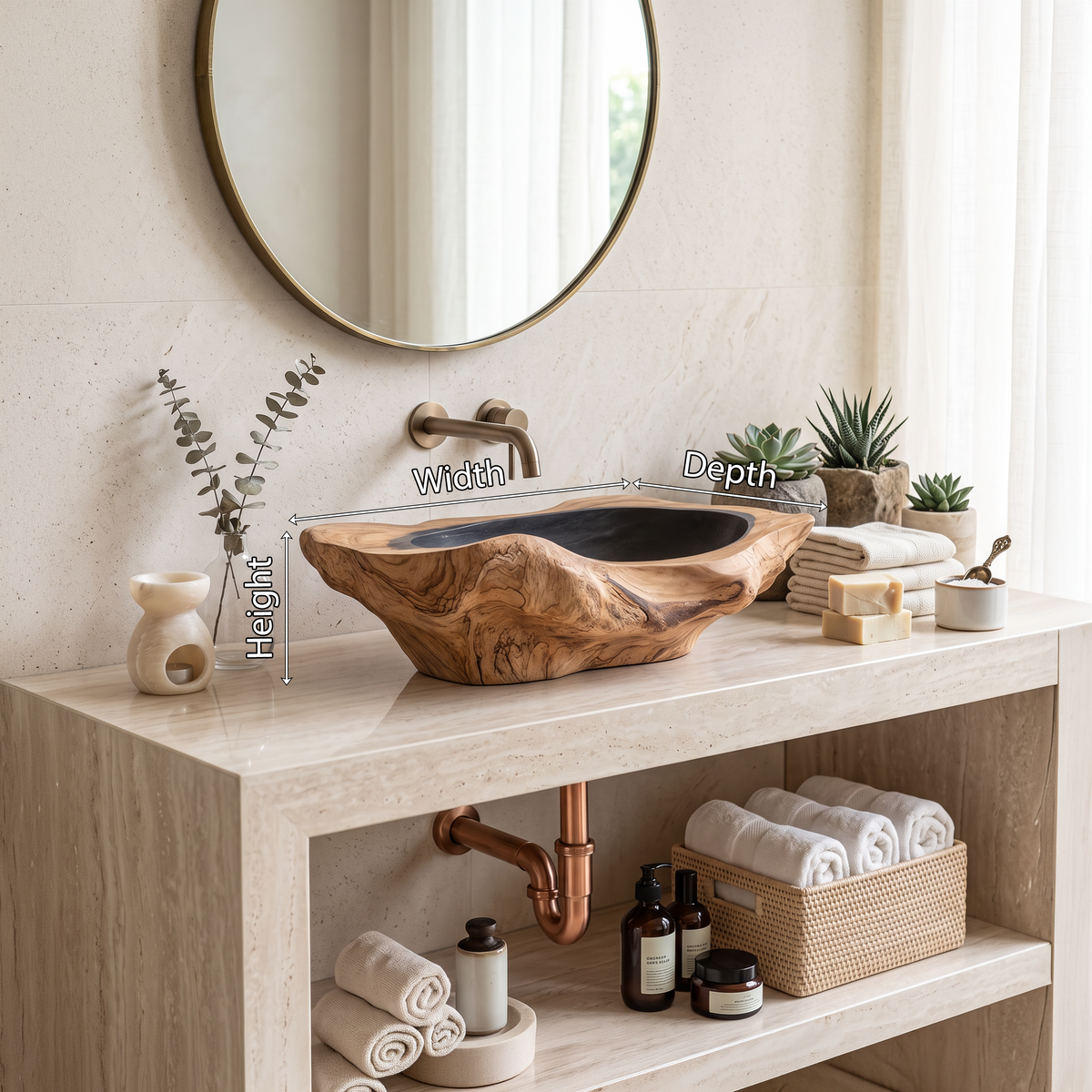 Sink, solid wood, built to order, view 8