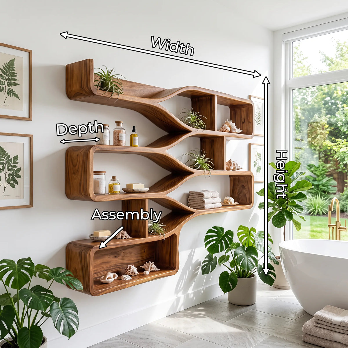 Mid Century Floating Wood Shelves, solid wood, built to order