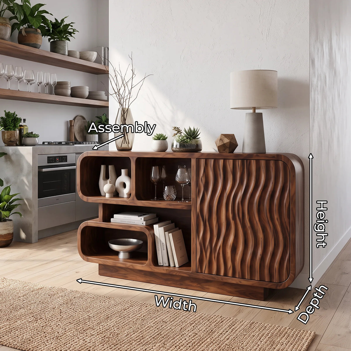 Organic Modern Sideboard Cabinet with Storage Kitchen, solid wood, built to order, view 2