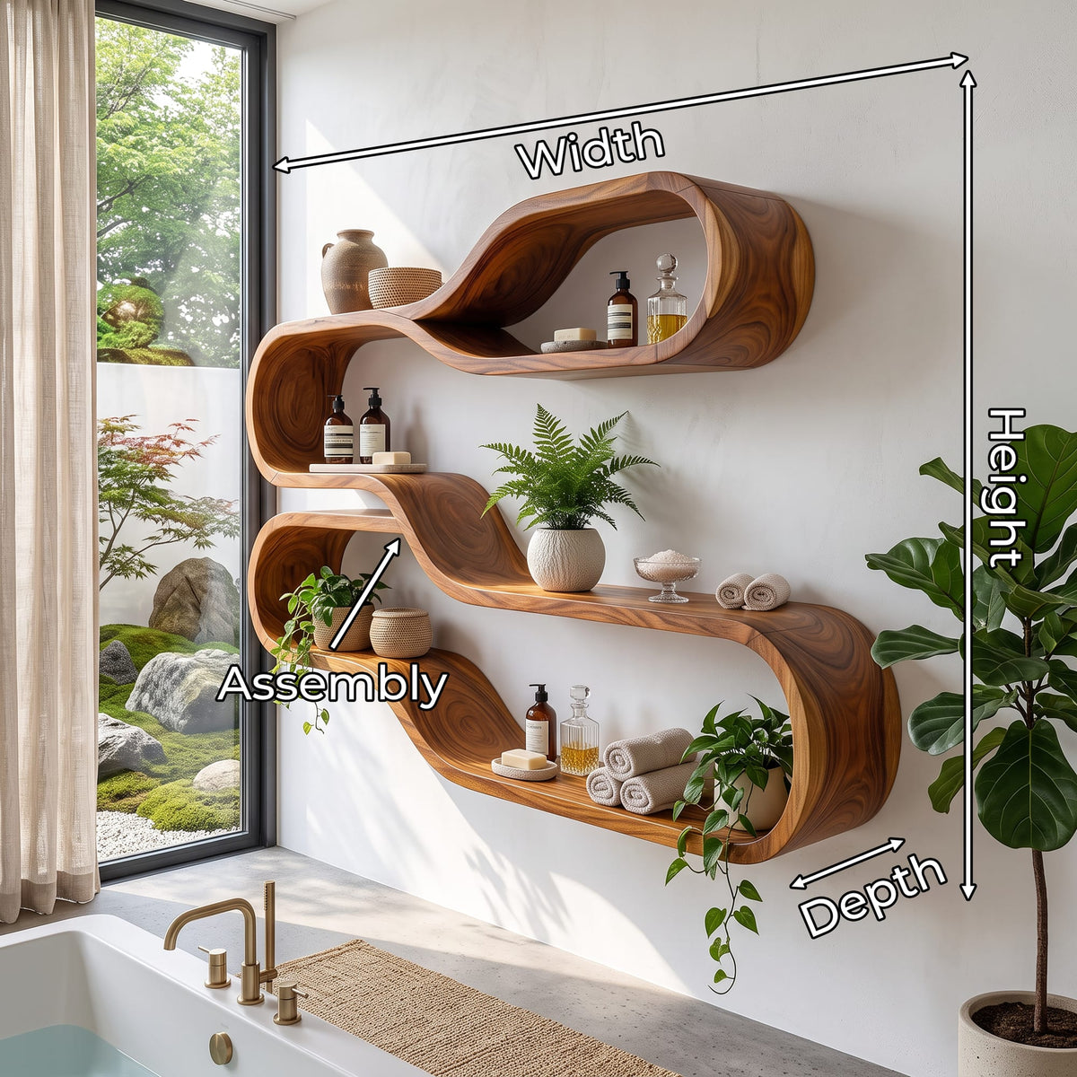 Japandi Wooden Wall Mounted Shelves, solid wood, built to order