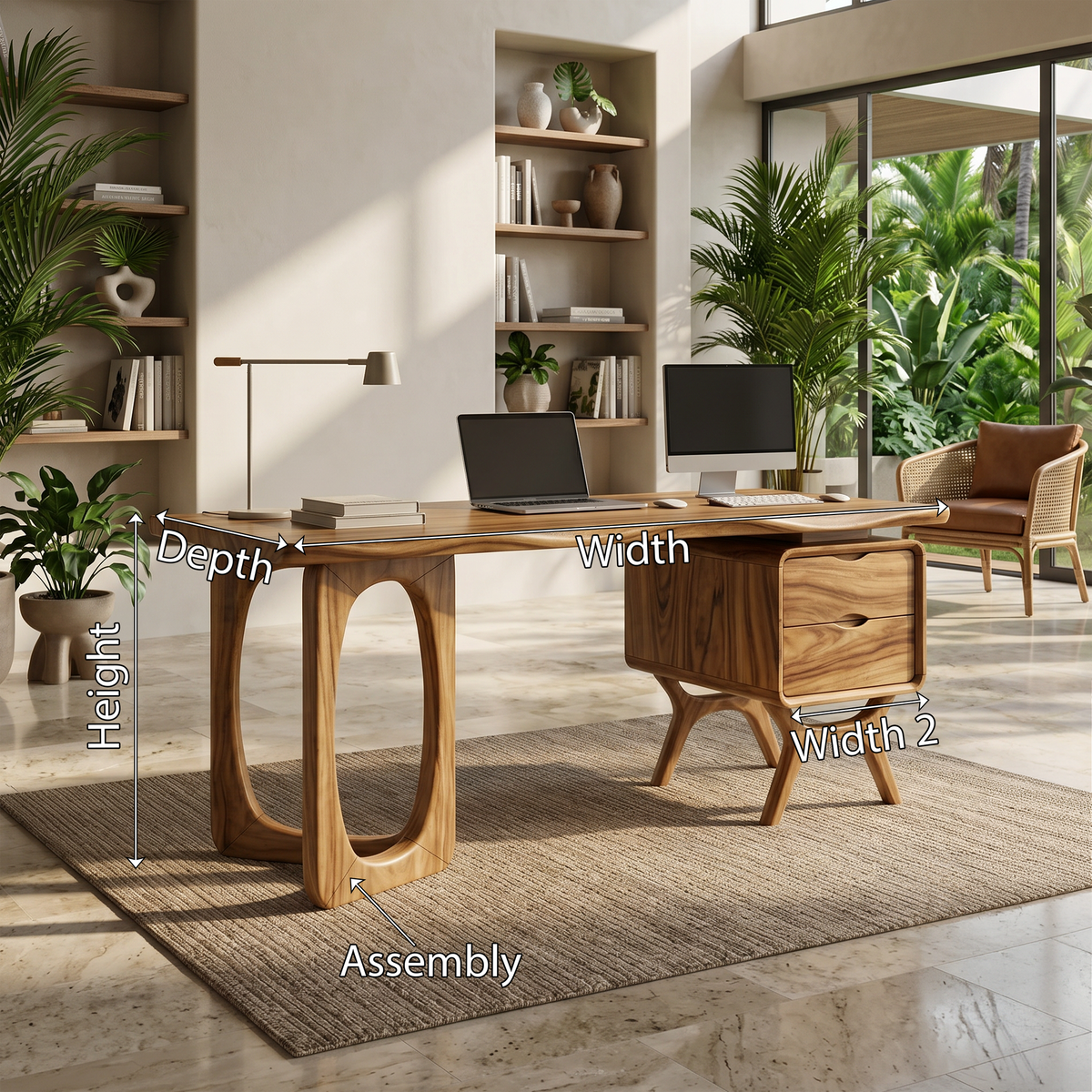 Organic Live Edge Executive Desk Modern Office, solid wood, built to order, view 8