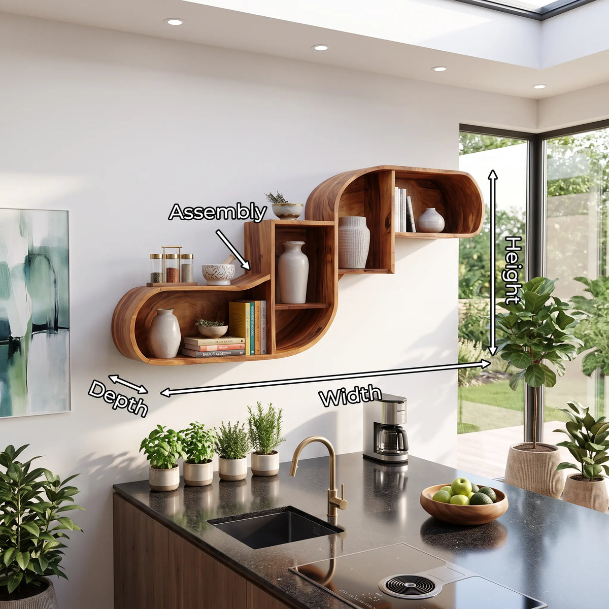 Mid Century Curved Wood Shelves, solid wood, built to order