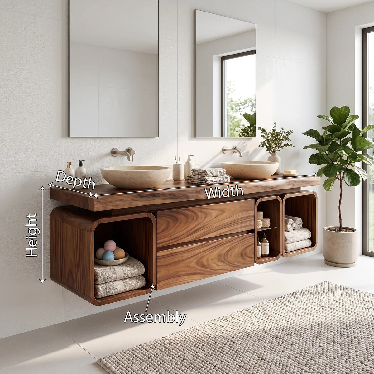 Modern Floating Bathroom Vanity Cabinet Primary Bathroom, solid wood, built to order