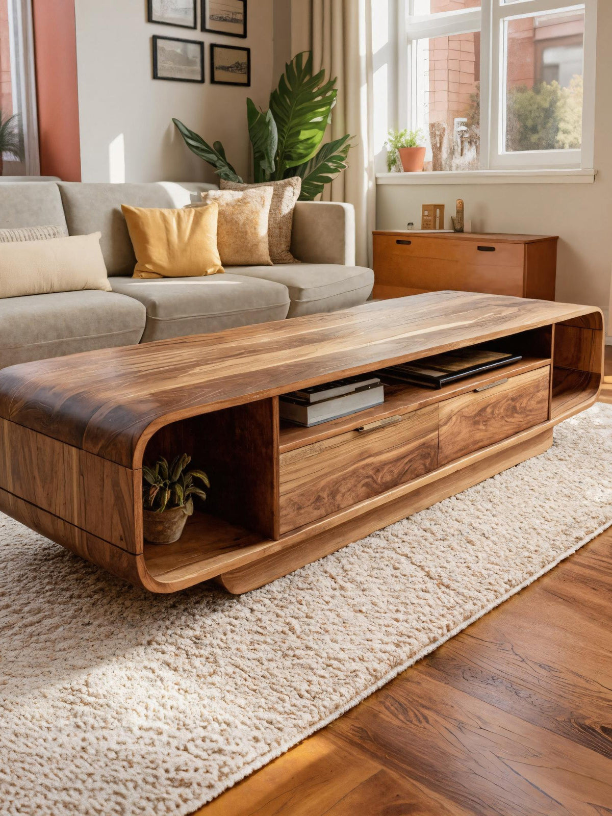 Modern Coffee Table with Storage Drawers, solid wood, built to order