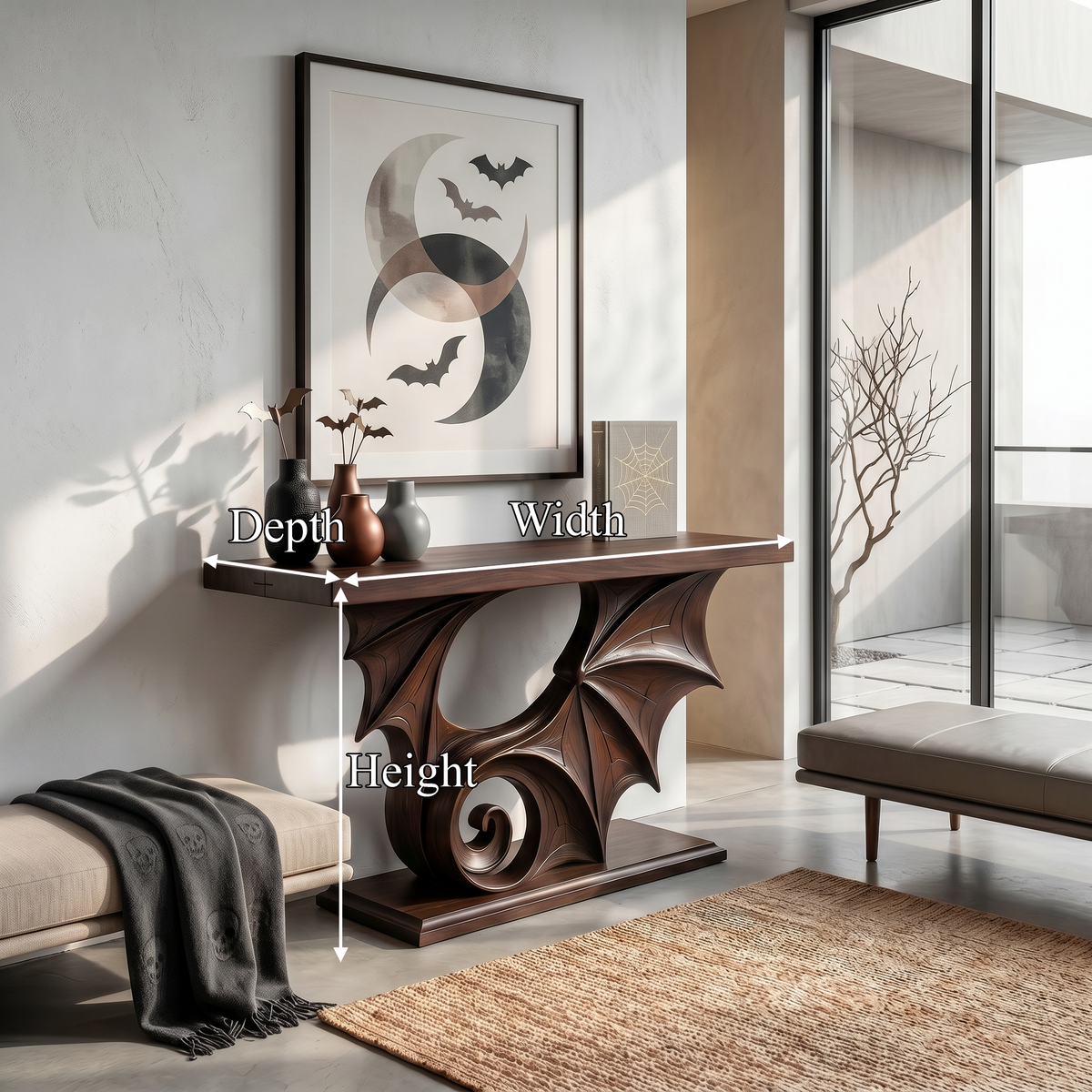 Console Table with Sculptural Bat Design, solid wood, built to order, view 8