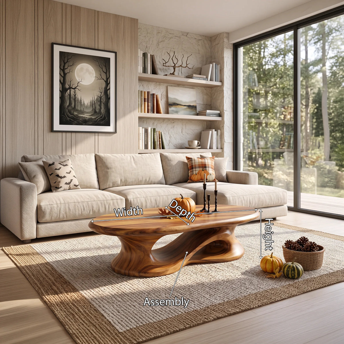 Contemporary Curved Coffee Table, solid wood, built to order, view 8