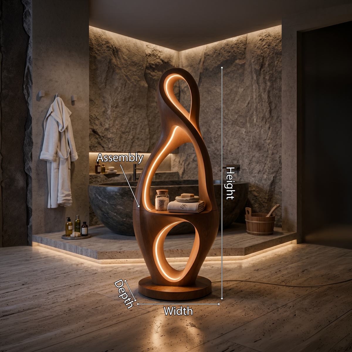 Organic Loop Lamp with Shelf, solid wood, built to order, view 8