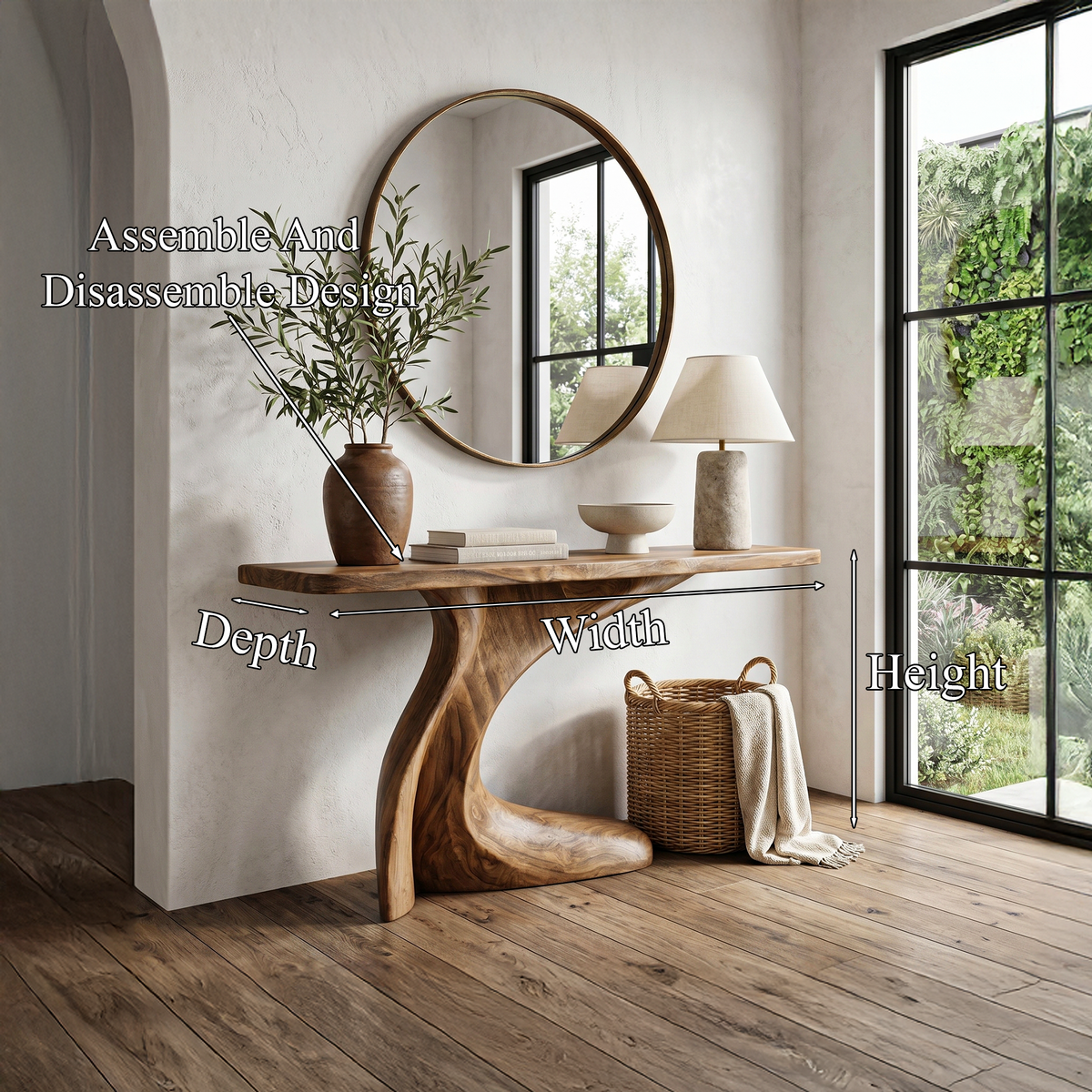 Minimal Console Table with Clean Curved Wooden Base, solid wood, built to order, view 8