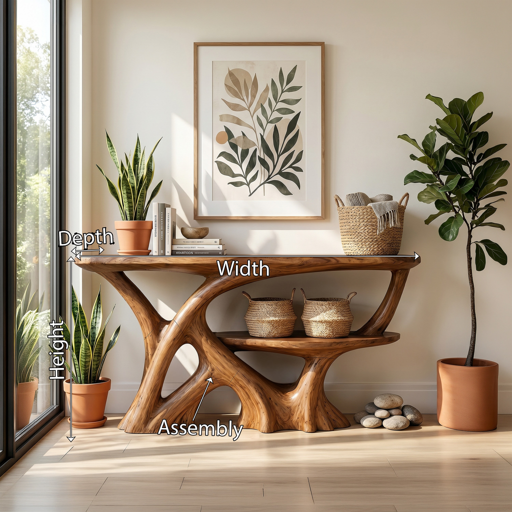 Organic Root Base Console Table Entryway, solid wood, built to order, view 8