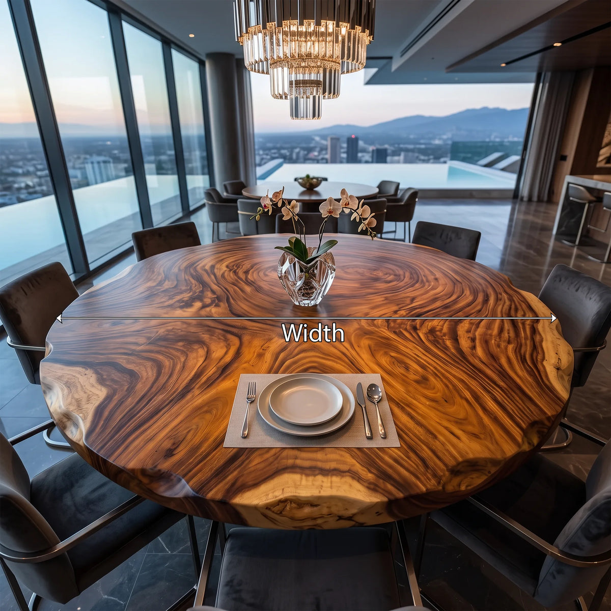 Mid Century Live Edge Round Table Top Penthouse, solid wood, built to order