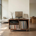 Minimalist Record Player Cabinet with Three Open Shelves, solid wood, built to order, view 8