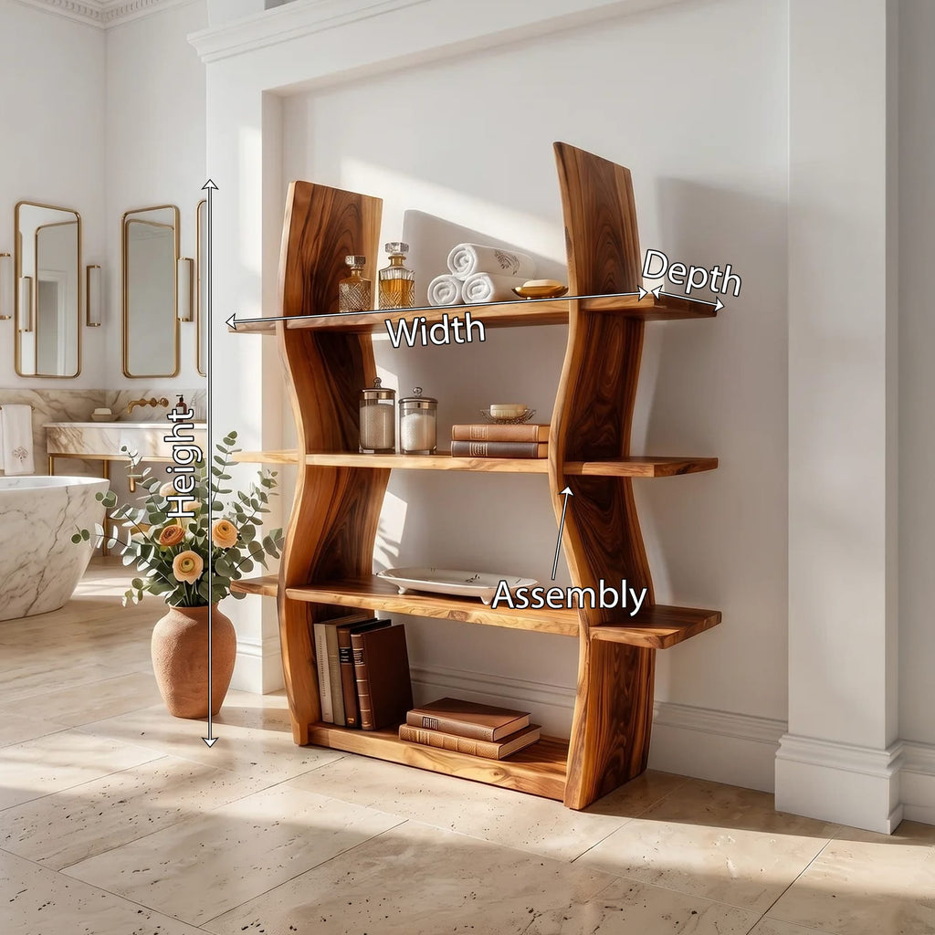 Elegant Wooden Storage Shelf in Wave Design, solid wood, built to order