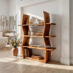 Elegant Wooden Storage Shelf in Wave Design, solid wood, built to order